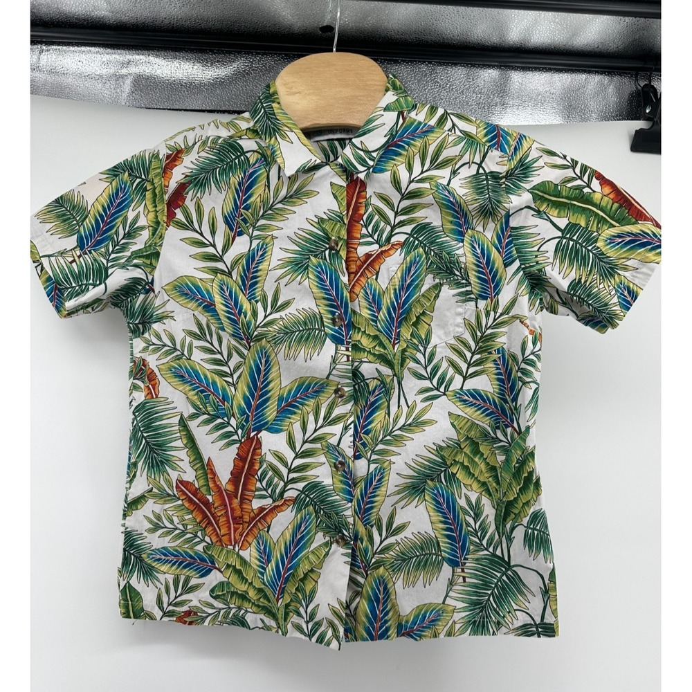 Tori Richard Uniform Shirt Women's Med Beach Hawaiian Button Up Palm‎ Tree